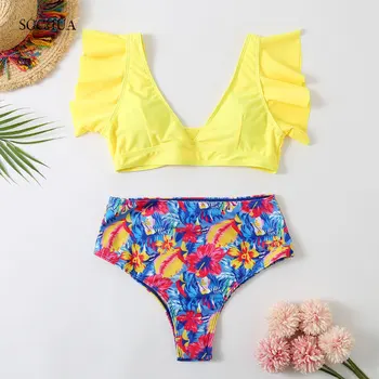 SGCHUA New Ruffle Bikini 2020 Mid Waist Floral Swimsuit Women Yellow Blue Beach Biquini May V Neck Swimwear Summer Bathing Suit
SGCHUA New Ruffle Bikini 2020 Mid Waist Floral Swimsuit Women Yellow Blue Beach Biquini May V Neck Swimwear Summer Bathing Suit