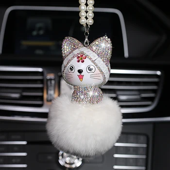 Cute Rhinestone Cat Rear View Mirror Hanging Accessories Fur Ball Car Decoration Pendant Car Accessories for Women Girls Gift
Cute Rhinestone Cat Rear View Mirror Hanging Accessories Fur Ball Car Decoration Pendant Car Accessories for Women Girls Gift