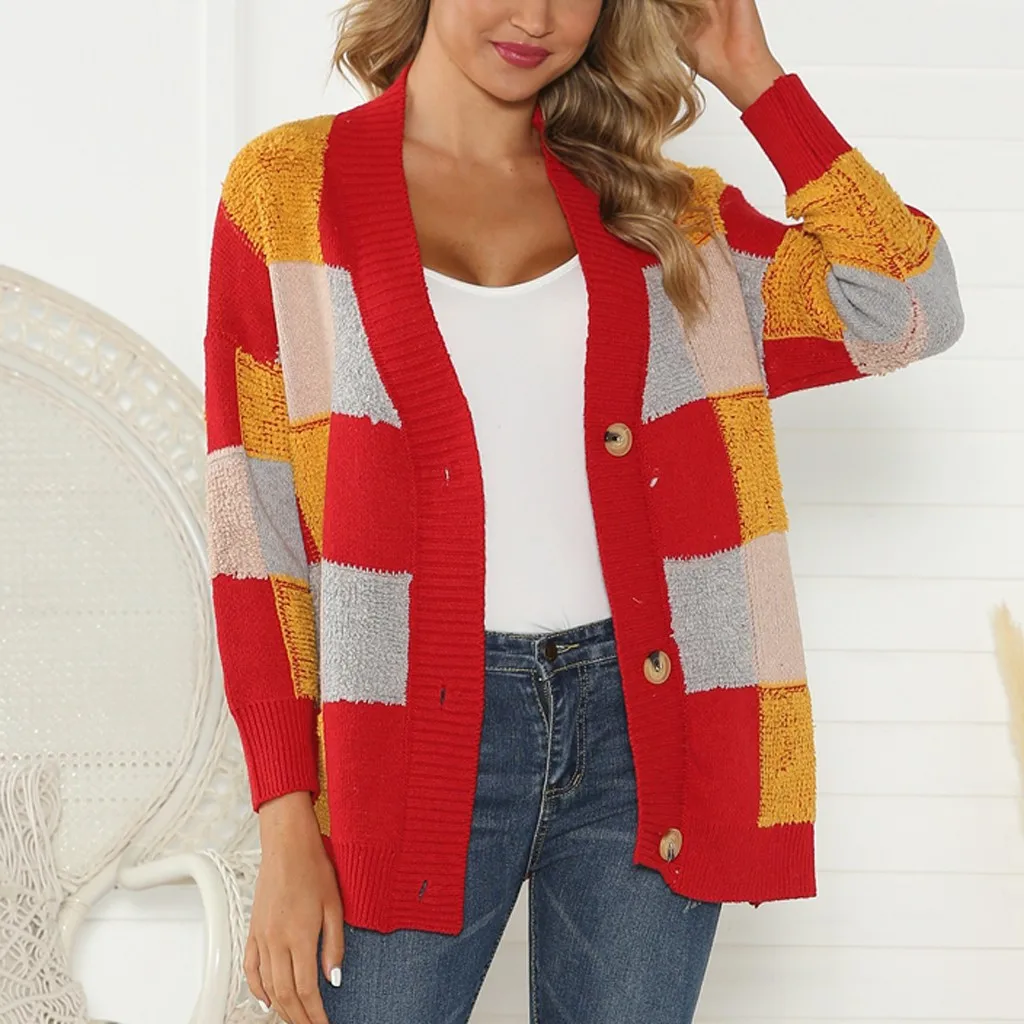 Plaid cardigan Women Casual Button colours Patchwork short Knitted Sweater trendy Single Breasted Cardigans jersey mujer
Plaid cardigan Women Casual Button colours Patchwork short Knitted Sweater trendy Single Breasted Cardigans jersey mujer