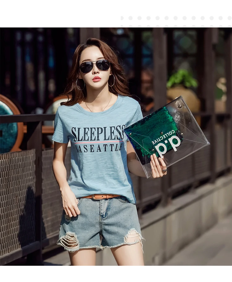 New 95% Cotton letter Women T-shirt Summer Short Sleeve Round Neck Harajuku Printing Tee Women Casual Fashion Female Tops