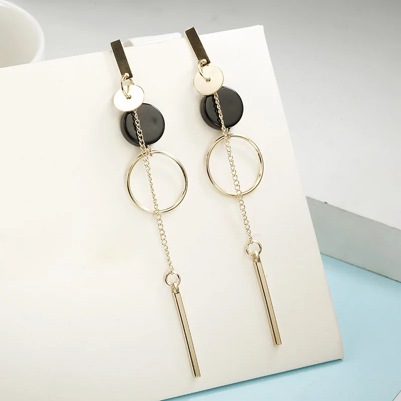 Korean Style Fashion Long Dangle Earrings Women Silver Gold Round Geometric Earrings Black Stone Circle Earrings Elegant Brincos
Korean Style Fashion Long Dangle Earrings Women Silver Gold Round Geometric Earrings Black Stone Circle Earrings Elegant Brincos