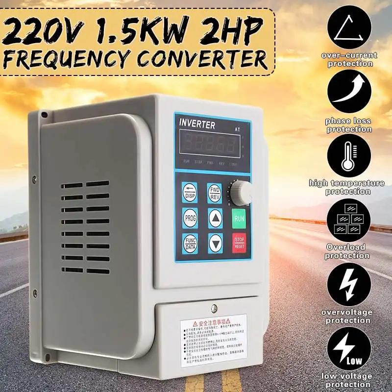 VFD Inverter 1.5KW Frequency Inverter Converter 220V Output 2HP Single To Three Phase CNC Spindle motor Speed Control Converter 
VFD Inverter 1.5KW Frequency Inverter Converter 220V Output 2HP Single To Three Phase CNC Spindle motor Speed Control Converter