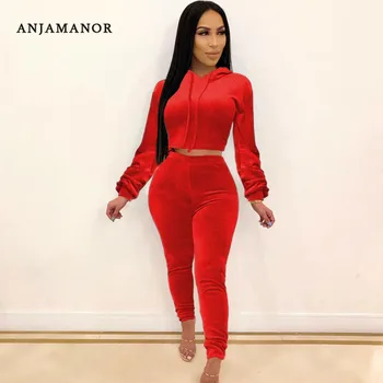 ANJAMANOR Sexy Velour Tracksuits Two Piece Set Top and Pants Sports Sweat Suits Casual Clothes for Women Outfit 2020 D91-AG97
ANJAMANOR Sexy Velour Tracksuits Two Piece Set Top and Pants Sports Sweat Suits Casual Clothes for Women Outfit 2020 D91-AG97