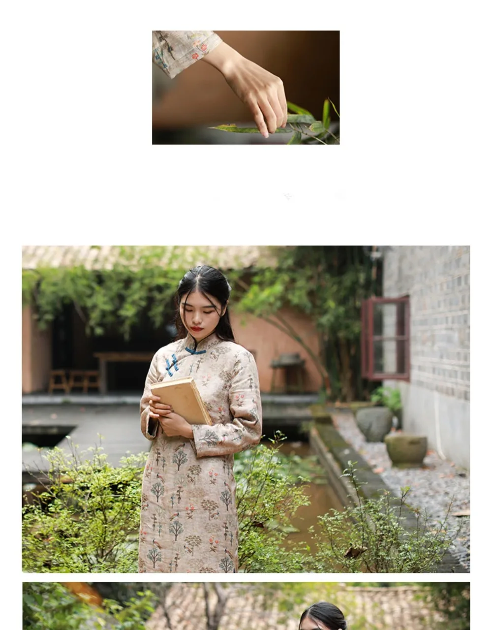 LZJN Long Sleeve Women Chinese Style Dress Stand Collar Vintage Cheongsam 2019 Winter Warm Fleece Qipao High Quality Dress (20)