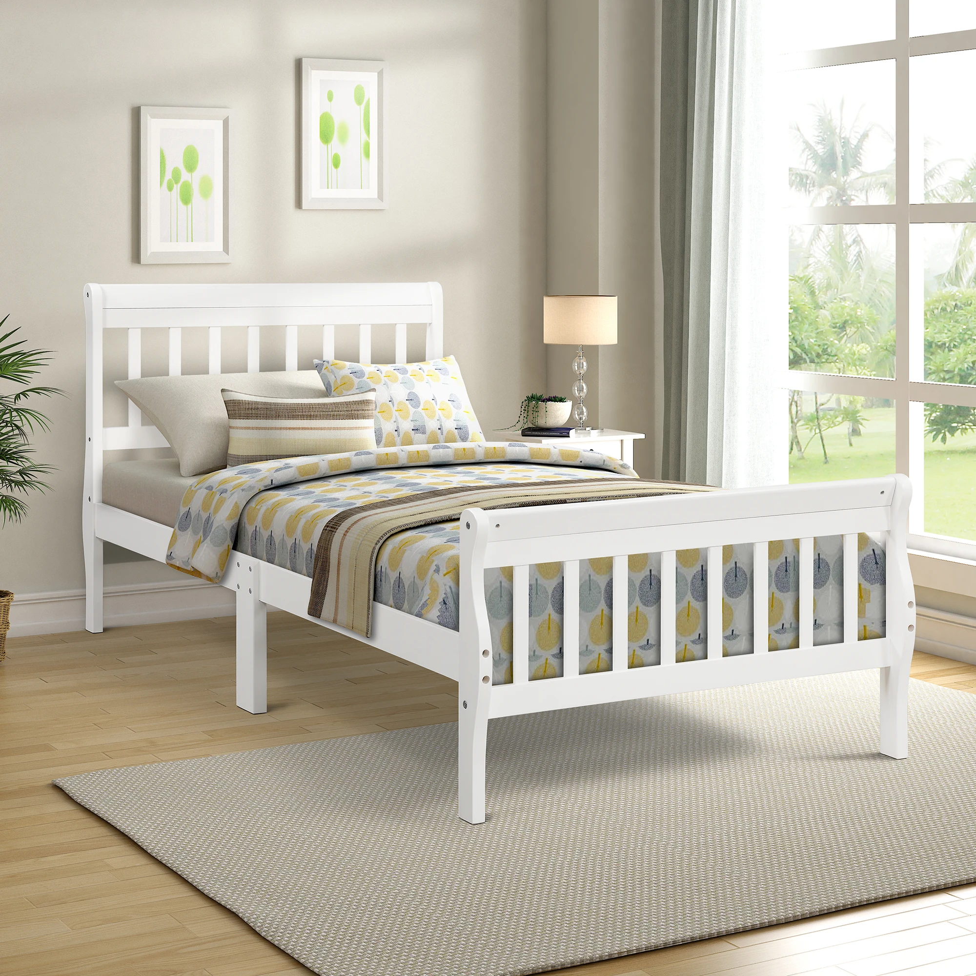 Wood Platform Bed Twin Bed Frame Panel Bed Mattress Foundation Sleigh Bed with Headboard/Footboard/Wood Slat Support
Wood Platform Bed Twin Bed Frame Panel Bed Mattress Foundation Sleigh Bed with Headboard/Footboard/Wood Slat Support