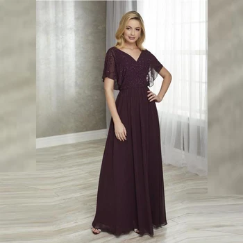 Charming Chocolate Chiffon Lace Short Sleeve Mother Dresses V Neck A Line Mother of the Groom Gowns Back Out Full Length
Charming Chocolate Chiffon Lace Short Sleeve Mother Dresses V Neck A Line Mother of the Groom Gowns Back Out Full Length