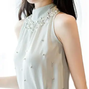Stylish Women Solid Color Sleeveless Mock Neck Halter Blouse Beads Chiffon Top touch softly wear comfortably
Stylish Women Solid Color Sleeveless Mock Neck Halter Blouse Beads Chiffon Top touch softly wear comfortably