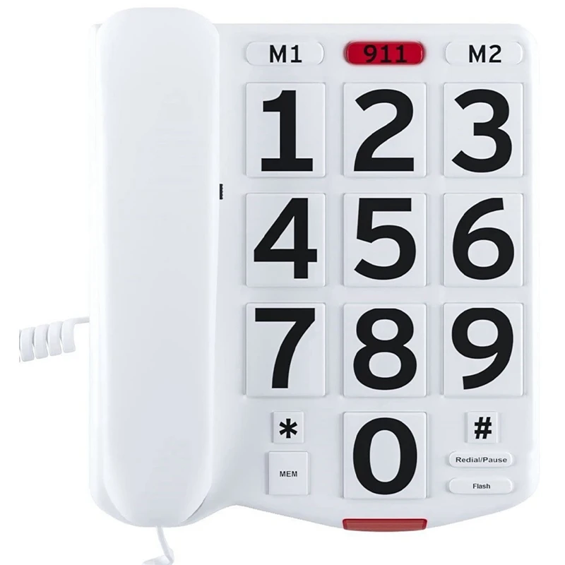 Стационарный телефон с большими буквами проводной настольный ручкой одна кнопка