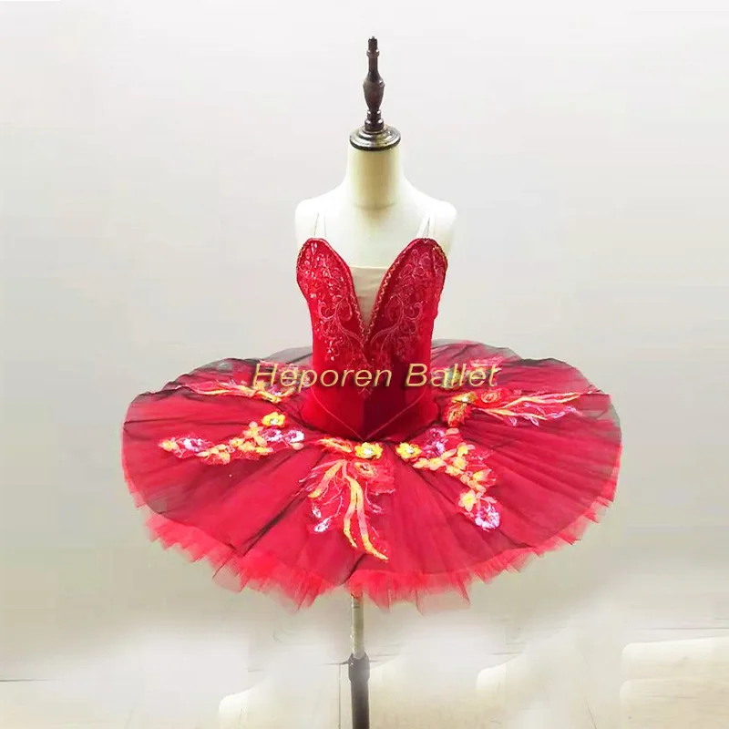 

New Arrival Swan Ballet Dress For Competition Red Color, Professional Spain Ballet TUTU For Don Quixote