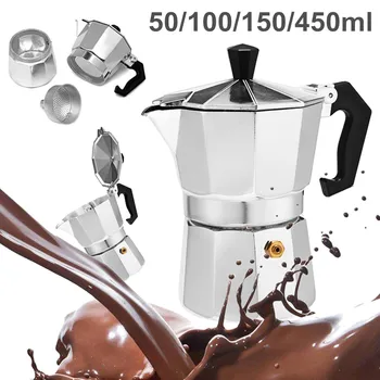 50/100/150/450ml Aluminum Latte Mocha Coffee Pot Stove Top Espresso Maker Tool Easy Clean for Home Office Coffee & Tea Tools 
50/100/150/450ml Aluminum Latte Mocha Coffee Pot Stove Top Espresso Maker Tool Easy Clean for Home Office Coffee & Tea Tools