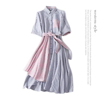 New turtleneck stripe panel color contrast lace up waistband irregular hem medium length shirt style dress for women
New turtleneck stripe panel color contrast lace up waistband irregular hem medium length shirt style dress for women