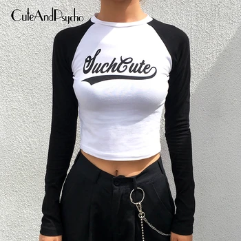 Letter Printed Skinny T-Shirts Women O Neck Long Sleeve Basic Tees Short Crop Top Ladies Panelled Print Streetwear Cuteandpsycho
Letter Printed Skinny T-Shirts Women O Neck Long Sleeve Basic Tees Short Crop Top Ladies Panelled Print Streetwear Cuteandpsycho