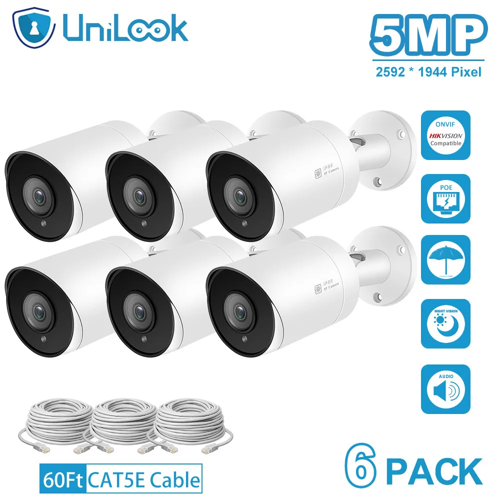 UniLook 5MP POE IP Camera with SD Card outdoor CCTV Security Camera onvif IP66 H.265 Audio Microphone Bullet camera 6Pack
UniLook 5MP POE IP Camera with SD Card outdoor CCTV Security Camera onvif IP66 H.265 Audio Microphone Bullet camera 6Pack