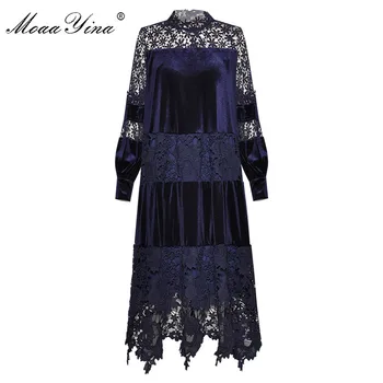 MoaaYina Fashion Designer dress Spring Autumn Women's Dress Stand collar Long sleeve Lace Patchwork Velvet Dresses
MoaaYina Fashion Designer dress Spring Autumn Women's Dress Stand collar Long sleeve Lace Patchwork Velvet Dresses