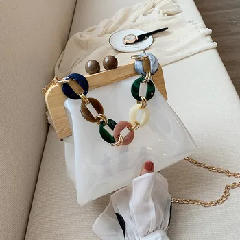 Sac Transparent Femme Fashion Women Shoulder Bag Candy Color Summer Clear Jelly Bag Wood Mouth Kiss Lock Crossbody Chain Bag 
Sac Transparent Femme Fashion Women Shoulder Bag Candy Color Summer Clear Jelly Bag Wood Mouth Kiss Lock Crossbody Chain Bag