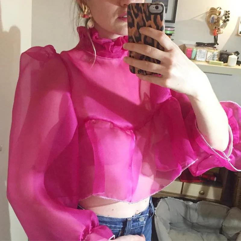 New Women's Mesh Ruffled O-neck Mini Shirt Blouse Lace Up Butterfly Sleeve Ladies Short Tops 2019 Summer Sexy Female Shirts
New Women's Mesh Ruffled O-neck Mini Shirt Blouse Lace Up Butterfly Sleeve Ladies Short Tops 2019 Summer Sexy Female Shirts