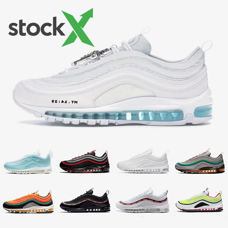 

Stock X INRI Jesus 97 Women Men Running Shoes Bred UNDEFEATED 97s Triple Black Sliver Bullet Sean mens Sports Sneakers