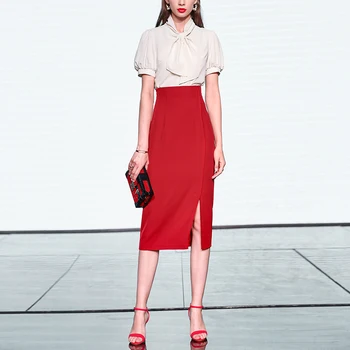 Seifrmann Summer Fashion Runway Women High Street Skirt Suit White Short sleeve Top+High waist Split Slim Skirt Two Pieces Set
Seifrmann Summer Fashion Runway Women High Street Skirt Suit White Short sleeve Top+High waist Split Slim Skirt Two Pieces Set