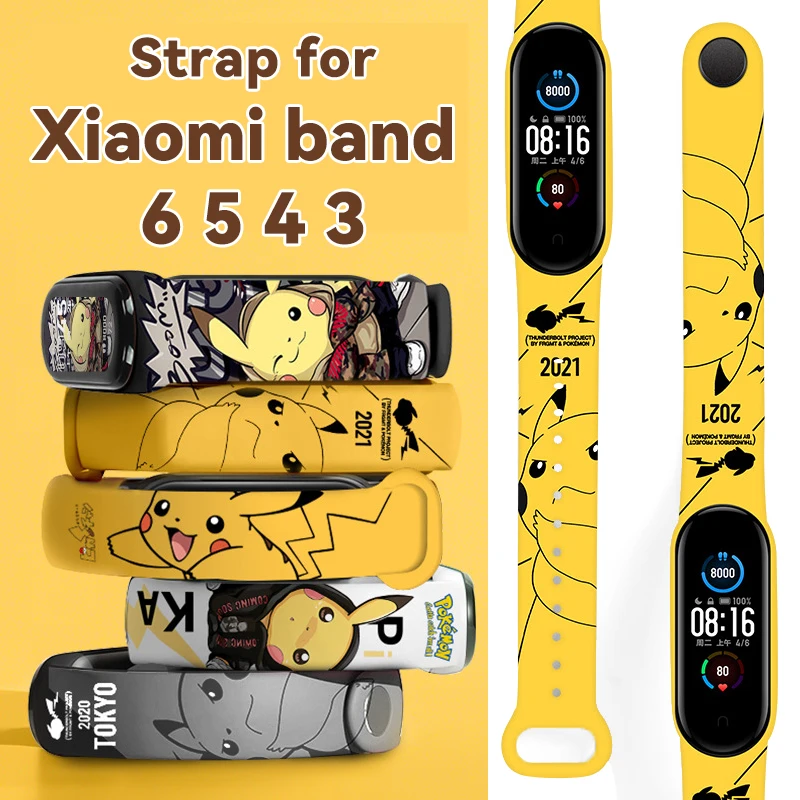 Браслеты для Xiaomi Mi Smart Band 6 5 4 3 ремешок с покемоном фитнеса сменные спортивные