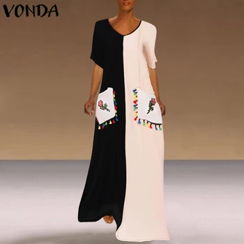 VONDA Women Party Dress Casual Loose Short Sleeve V Neck Symmetric Color Block Kaftan Maxi Dresses Plus Size Bohemian Vestidos
VONDA Women Party Dress Casual Loose Short Sleeve V Neck Symmetric Color Block Kaftan Maxi Dresses Plus Size Bohemian Vestidos