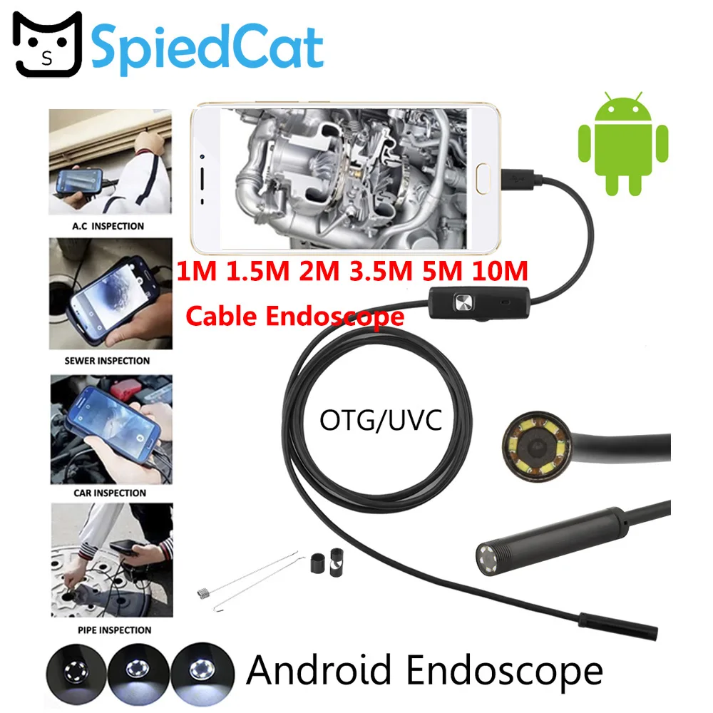 Фото 5.5mm Lens Android OTG USB Endoscope Camera 1M 2M 3M 5M 10M PipeWaterproof Snake Pipe Inspection Borescope cam | Электроника