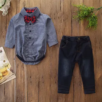 Cute Newborn Baby Boy Clothes Set Infant Denim Pants Bow Tie Shirt Romper Pants Outfits Set Gentleman Baby Clothing 0-24M
Cute Newborn Baby Boy Clothes Set Infant Denim Pants Bow Tie Shirt Romper Pants Outfits Set Gentleman Baby Clothing 0-24M