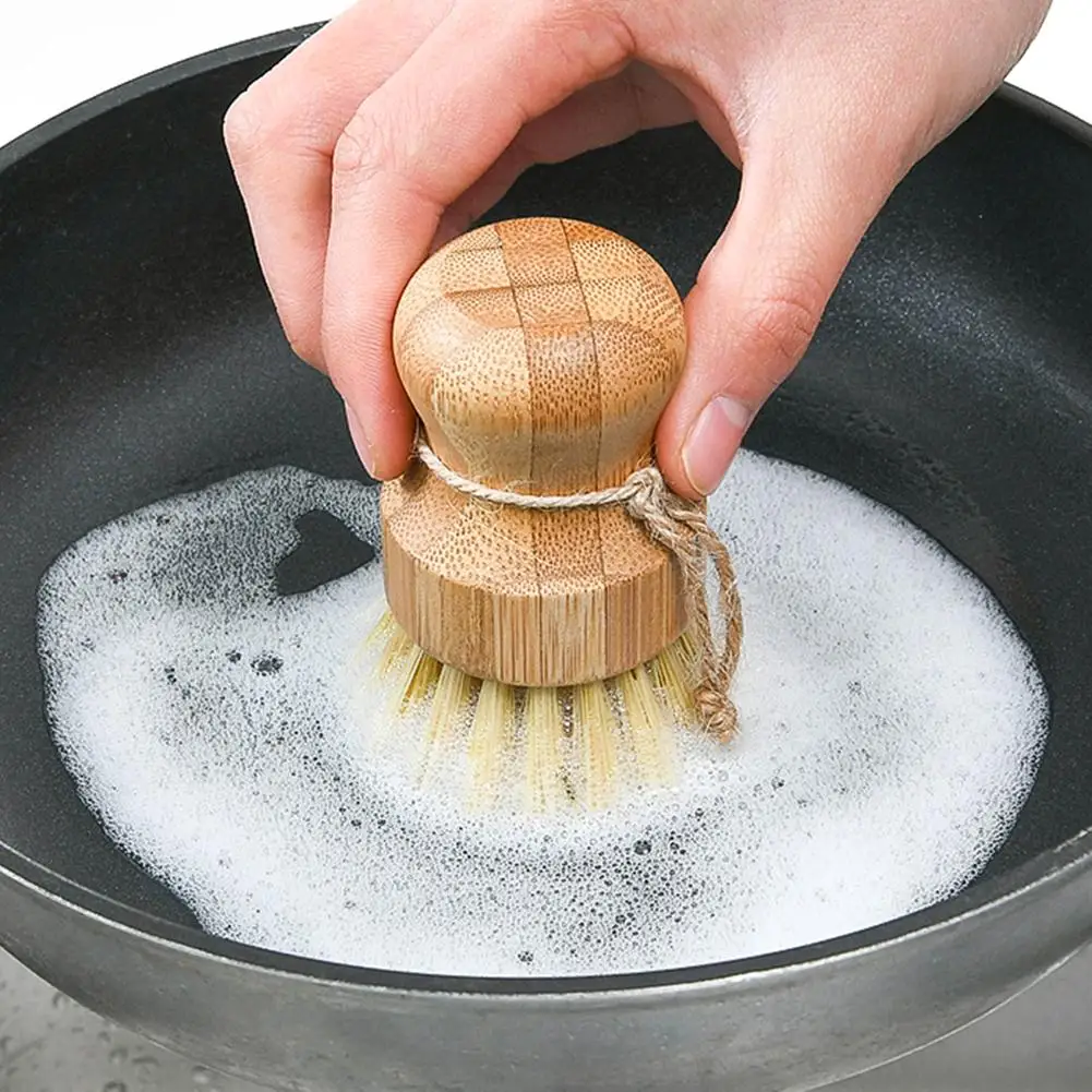 

Palm Pot Brush Bamboo Round Mini Scrub Brush Wet Cleaning Scrubber Wash Dishes Pots Pans Vegetables Kitchen Accessories