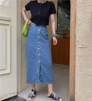 Summer New Denim Skirts Women Harajuku High Waist Casual Midi Skirts Ladies Fashion A row of buckles A-Line Skirt jupe femme
Summer New Denim Skirts Women Harajuku High Waist Casual Midi Skirts Ladies Fashion A row of buckles A-Line Skirt jupe femme