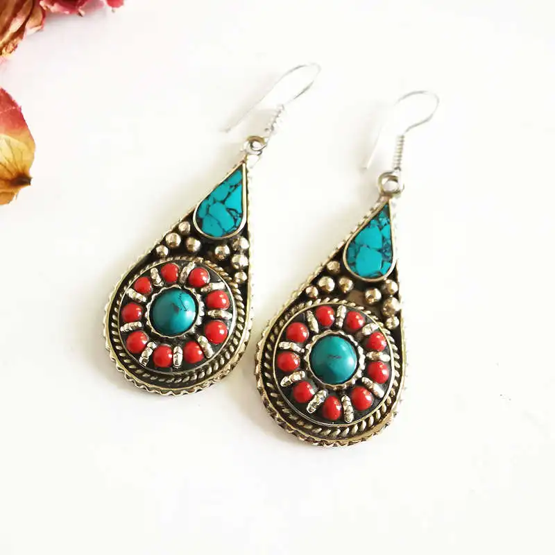 Lovely Vintage Earrings for Lady Copper Inlay Colorful Beads Water Drop Earring E090 
Lovely Vintage Earrings for Lady Copper Inlay Colorful Beads Water Drop Earring E090