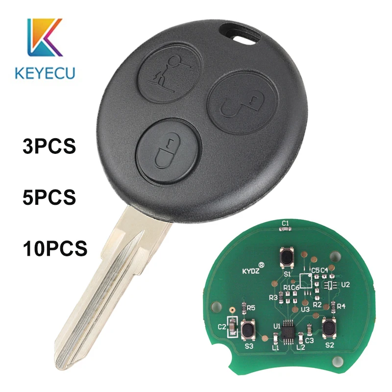KEYECU for Mercedes Benz Smart City Fortwo Forfour Roadster 450 Remote Key Cover Case 3 Buttons 433MHz Replacement Fob 2000-2005
KEYECU for Mercedes Benz Smart City Fortwo Forfour Roadster 450 Remote Key Cover Case 3 Buttons 433MHz Replacement Fob 2000-2005