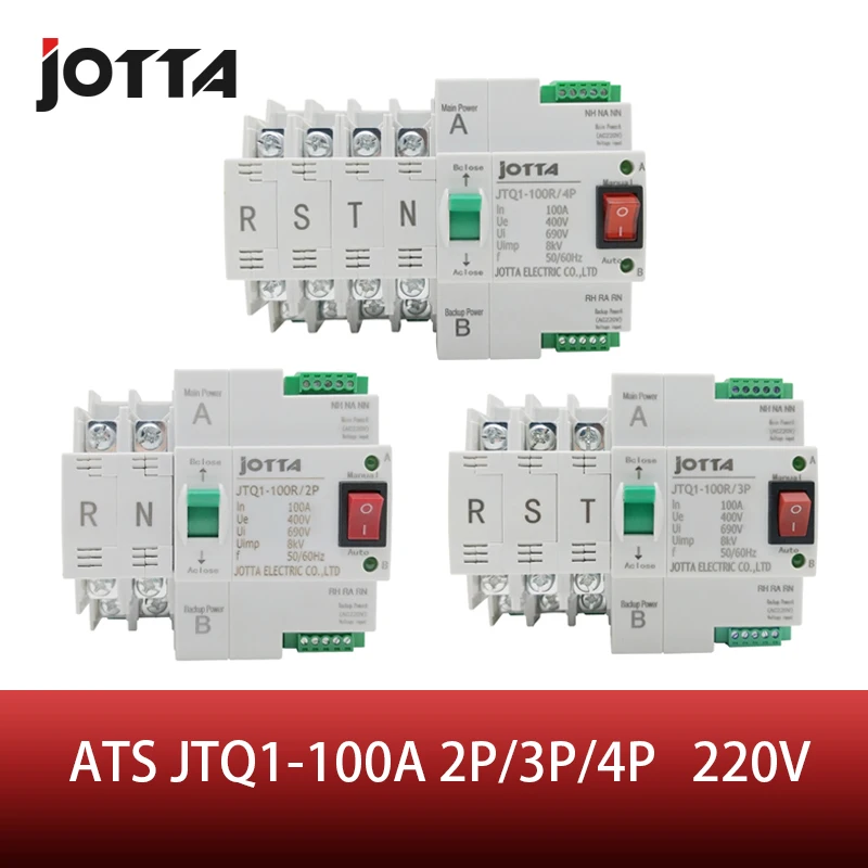 ATS Dual-Power Automatic Transfer Switch JTQ1-100A 2P/3P/4P Circuit Breaker MCB AC 230V Household 35mm Rail Installation
ATS Dual-Power Automatic Transfer Switch JTQ1-100A 2P/3P/4P Circuit Breaker MCB AC 230V Household 35mm Rail Installation