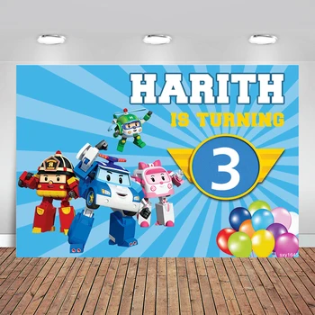 Cartoon Robotcar Poli Backdrops for Boys Birthday Party Blue Theme Balloons Kids Birthday Party Photography Backgrounds 
Cartoon Robotcar Poli Backdrops for Boys Birthday Party Blue Theme Balloons Kids Birthday Party Photography Backgrounds