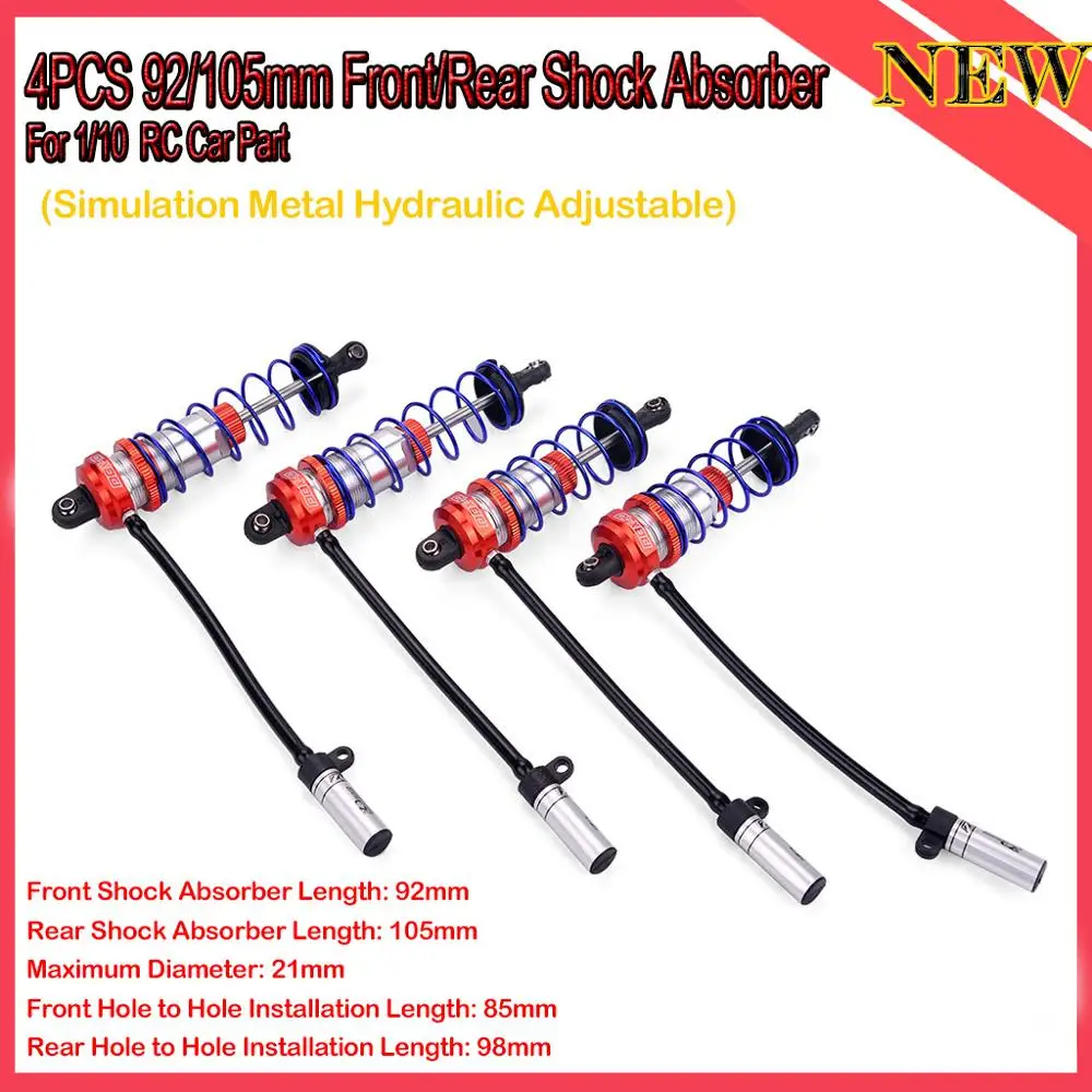 4PCS ZD Racing 92/105mm Front/Rear Metal Shock Absorber Damper Suspension Parts for 1/10 JLB HSP HPI Redcat Hobao RC Car
4PCS ZD Racing 92/105mm Front/Rear Metal Shock Absorber Damper Suspension Parts for 1/10 JLB HSP HPI Redcat Hobao RC Car