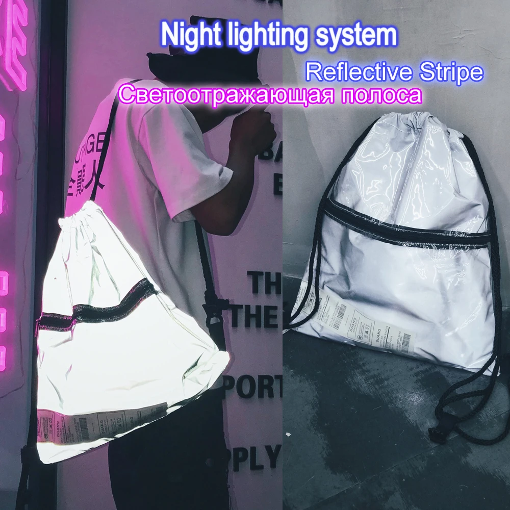 Large Women Men Backpack Drawstring bag Reflective Stripe Soft PVC Jelly School bag for women 2019 Fit laptop Hip hop mochila
Large Women Men Backpack Drawstring bag Reflective Stripe Soft PVC Jelly School bag for women 2019 Fit laptop Hip hop mochila