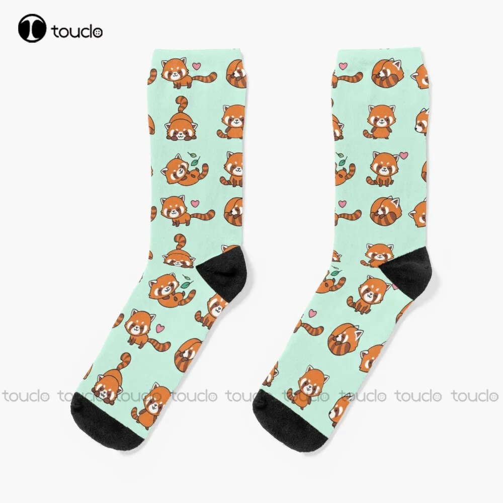 

Red Panda Pattern Socks Black Long Socks Personalized Custom Unisex Adult Teen Youth Socks 360° Digital Print Christmas Gift