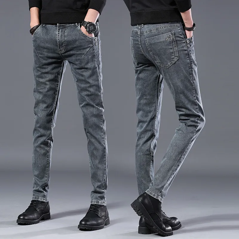 Мужские классические джинсы черные зауженные модные дизайнерские повседневные