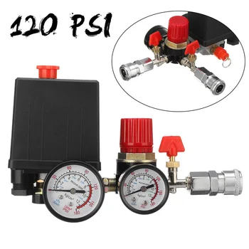 90-125PSI Air Compressor Pressure ON / OFF Switch Control Valve Regulator Gauges