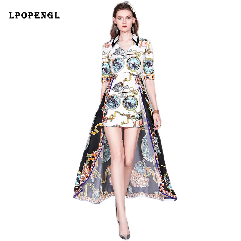 2019 New Runway Dress Women's Personality V-neck Short-sleeved Waist Fake Two Irregular Print Dress Long Dress Autumn And Winter 
2019 New Runway Dress Women's Personality V-neck Short-sleeved Waist Fake Two Irregular Print Dress Long Dress Autumn And Winter