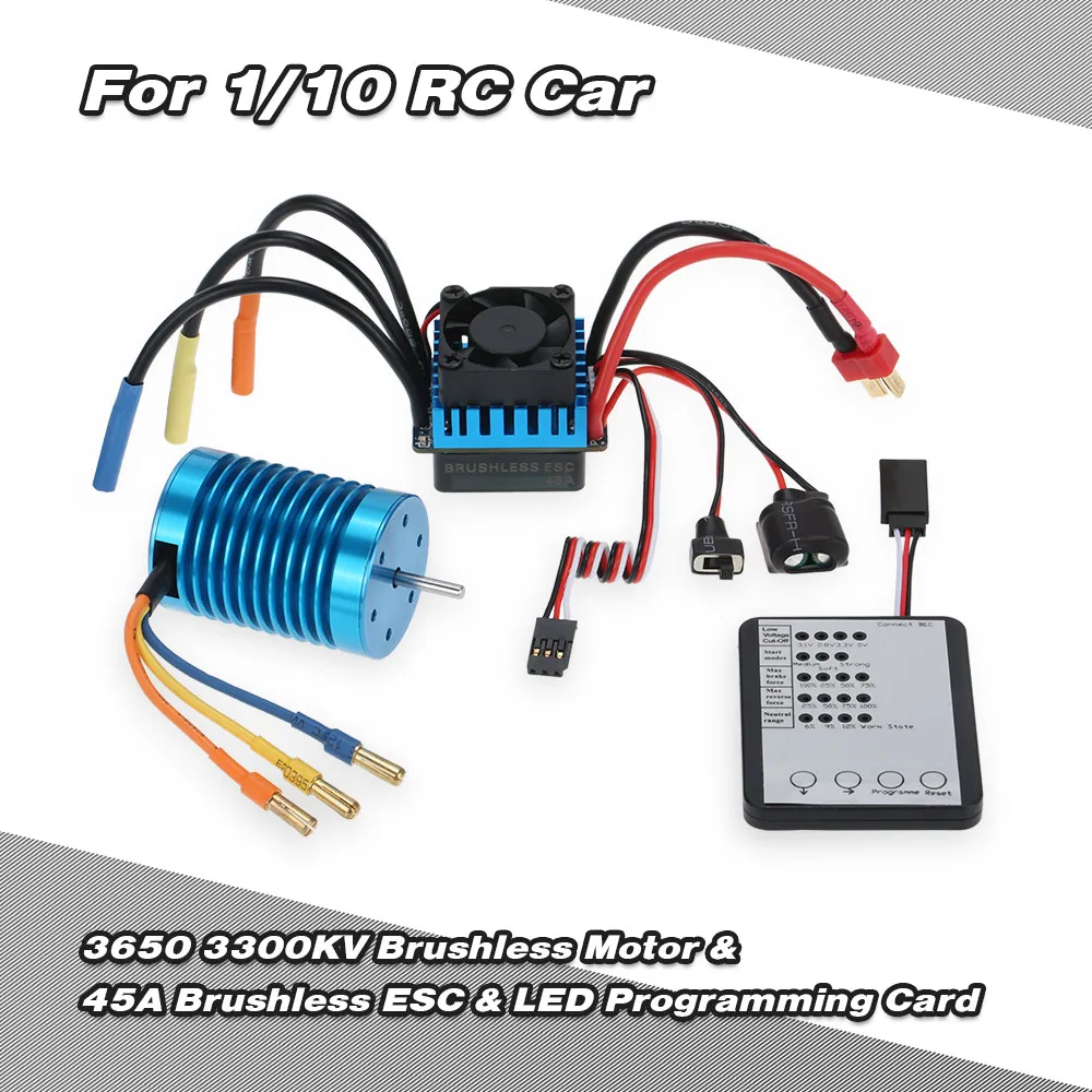 GoolSky 3650 3300KV 4P Brushless Motor & 45A Brushless ESC & LED Programming Card Combo Set for 1/10 RC Car Model Parts
GoolSky 3650 3300KV 4P Brushless Motor & 45A Brushless ESC & LED Programming Card Combo Set for 1/10 RC Car Model Parts