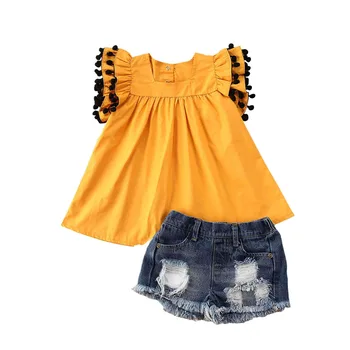 2020 Fashion Girls Summer Outfits Tassel Fly Sleeve Tops+Ripped Denim Shorts 1-6T Toddler Kids Baby Girl Summer Two Piece Suit
2020 Fashion Girls Summer Outfits Tassel Fly Sleeve Tops+Ripped Denim Shorts 1-6T Toddler Kids Baby Girl Summer Two Piece Suit