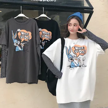 Streetwear T Shirt Loose Fit Stripe Casual Cotton White Black Gray Face Two Piece Free Shipping 2020 Long Sleeve O Neck Harajuku 
Streetwear T Shirt Loose Fit Stripe Casual Cotton White Black Gray Face Two Piece Free Shipping 2020 Long Sleeve O Neck Harajuku