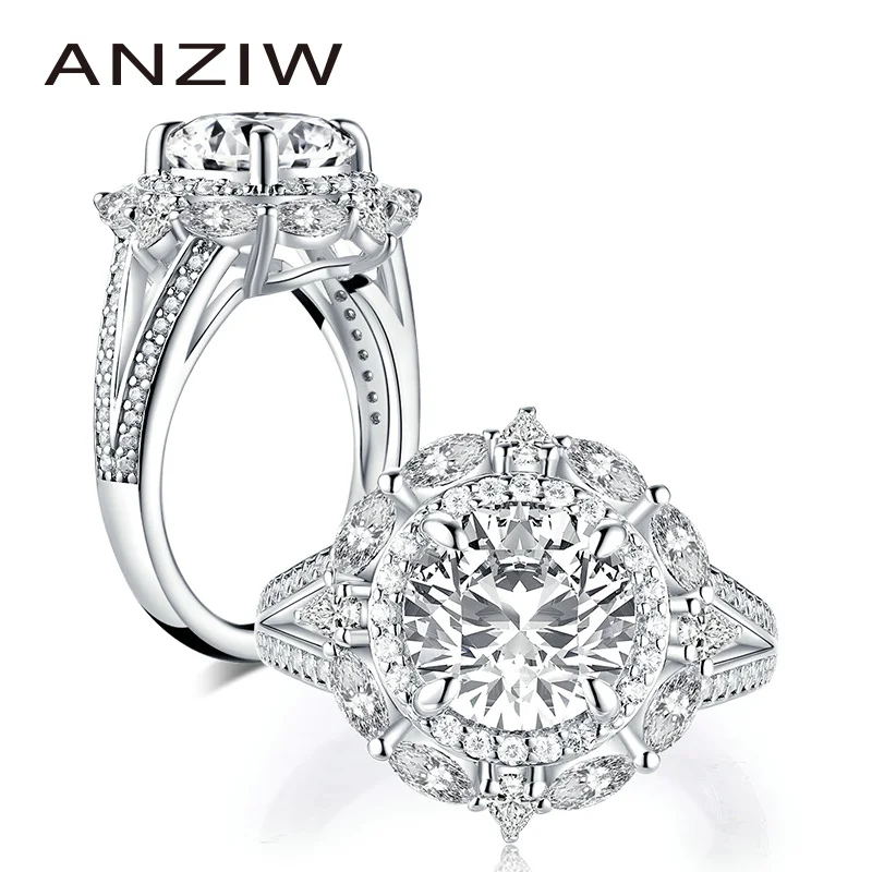 ANZIW Fashion 925 Sterling Silver 2.65ct Round Cut Halo Engagement Ring Simulated Diamond Wedding 9.0mm Bridal Jewelry | Украшения и