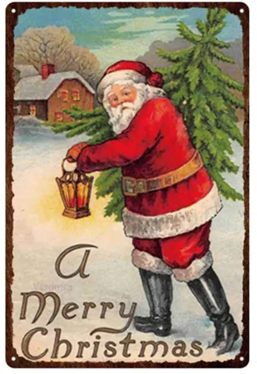 

Рождественский винтажный металлический жестяной знак Санта-Клаус, Настенный декор, ретро постер, табличка, украшение для дома 8x12 дюймов 01
