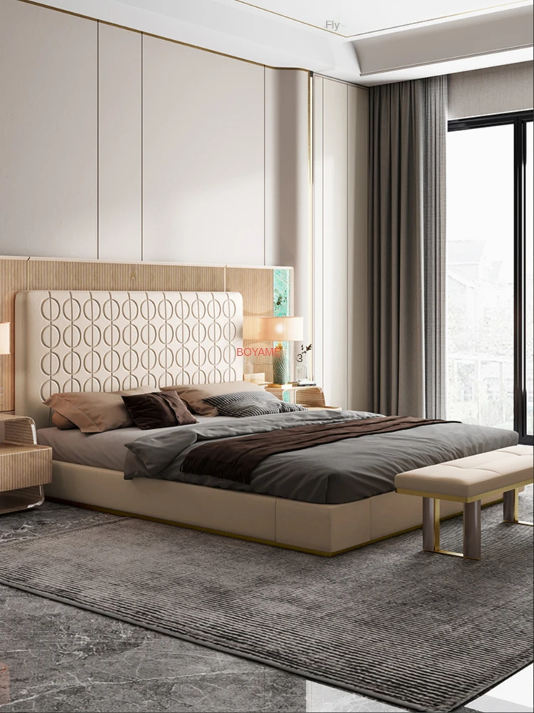 Modern simple light luxury solid wood master bedroom leather headboard leather large family villa high-end luxury furniture bed
Modern simple light luxury solid wood master bedroom leather headboard leather large family villa high-end luxury furniture bed