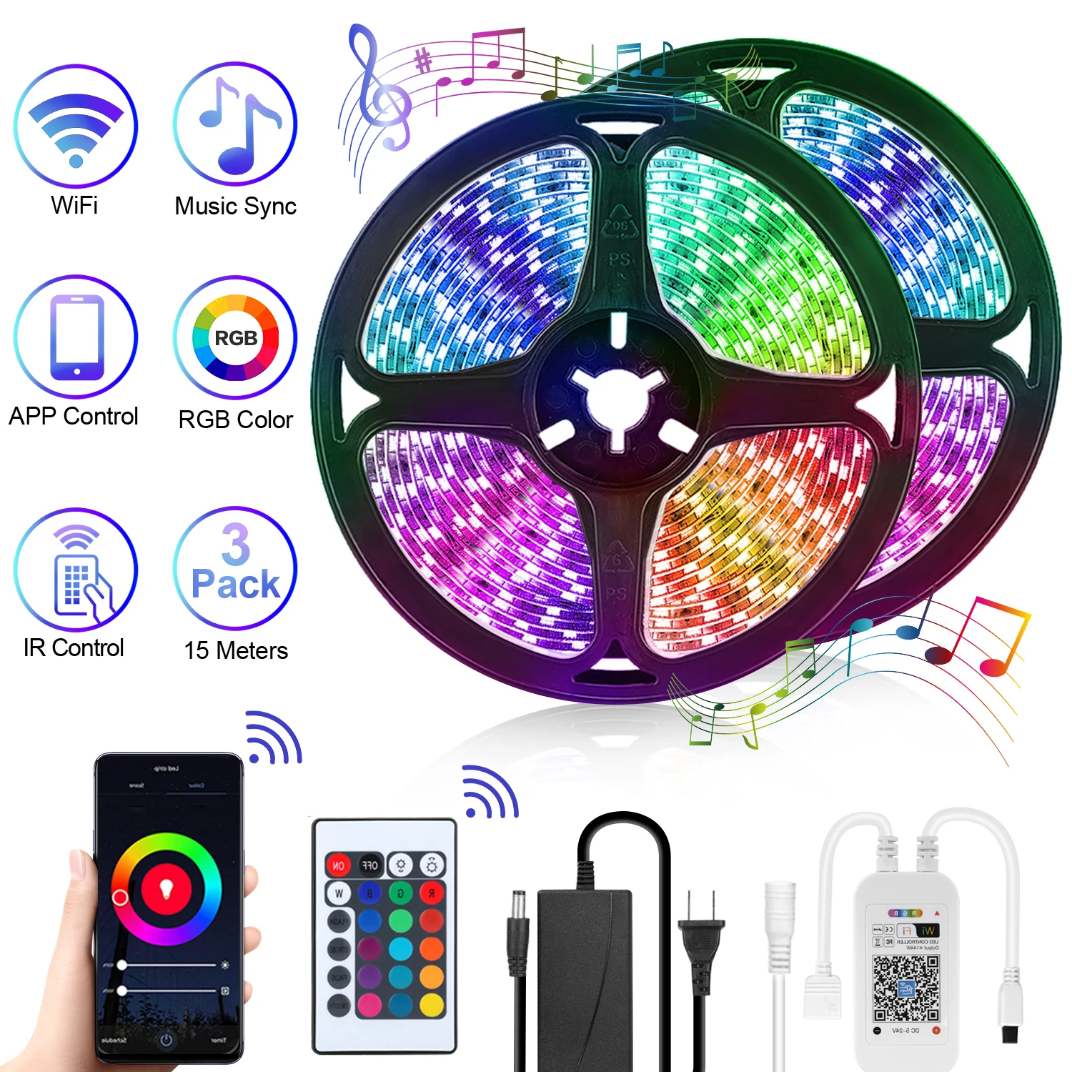 WIFI RGB Waterproof Led Strip Light 5M 10M 15M LED String DC12V Fiexble Light Ribbon Tape LED String Light Tape Holiday Lighting
WIFI RGB Waterproof Led Strip Light 5M 10M 15M LED String DC12V Fiexble Light Ribbon Tape LED String Light Tape Holiday Lighting