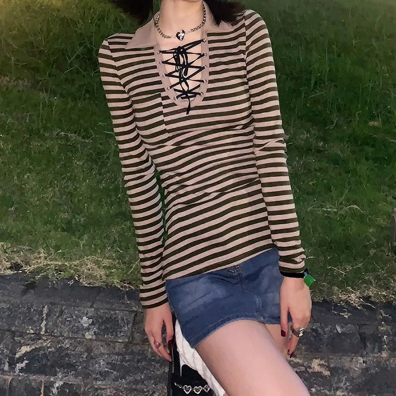 Новинка осени, женская уличная мода, футболка в полоску для женщин 
Новинка осени, женская уличная мода, футболка в полоску для женщин