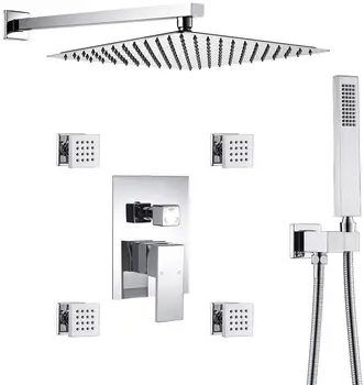 Bathroom Chrome Mixer Valve Shower Combo Set Wall Mounted 12-inch Rainfall Shower Head System With Shower Faucet And hand shower
Bathroom Chrome Mixer Valve Shower Combo Set Wall Mounted 12-inch Rainfall Shower Head System With Shower Faucet And hand shower