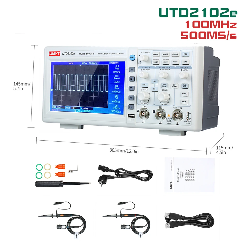 Newest 500Ms/S Bench Oscilloscope UTD2102e 100MHz Bandwidth 2 Channel Handheld Digital Storage Portable 7" TFT LCD Scopemeter
Newest 500Ms/S Bench Oscilloscope UTD2102e 100MHz Bandwidth 2 Channel Handheld Digital Storage Portable 7" TFT LCD Scopemeter