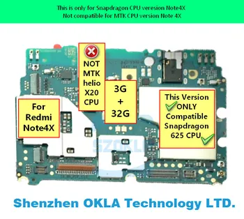 1pcs For 625 CPU Redmi Note 4X Note4X 3G RAM 32G ROM Motherboard Mainboard Logic Board Replacement used original
1pcs For 625 CPU Redmi Note 4X Note4X 3G RAM 32G ROM Motherboard Mainboard Logic Board Replacement used original