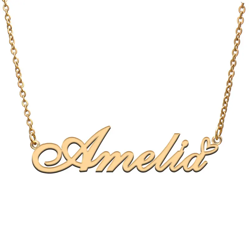 Amelia with Love Heart Name Necklace for Women Stainless Steel Jewelry Nameplate Pendant Femme Mother Child Girls Gift
Amelia with Love Heart Name Necklace for Women Stainless Steel Jewelry Nameplate Pendant Femme Mother Child Girls Gift